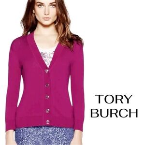 TORY BURCH Simone Cardigan | Merino Wool | Women’s Medium | Magenta